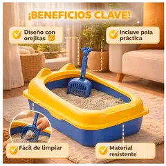 GENERICO - Arenero para Gato con Pala Diseño Orejitas Antiderrame Fácil Limpieza Resistente