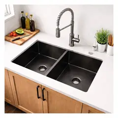 MAGIC - Lavadero de Cocina Acero Inoxidable 2 Pozas Negro 70x44 cm