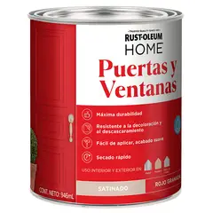 RUST OLEUM - PINTURA PARA PUERTAS Y VENTANAS ROJO GRANADA SATINADO BASE AGUA 946 ML