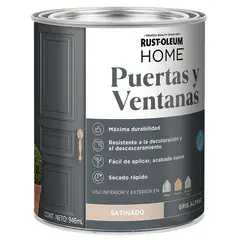 RUST OLEUM - PINTURA PARA PUERTAS Y VENTANAS GRIS ALPINO SATINADO BASE AGUA 946 ML