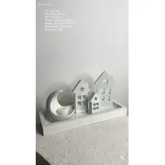 GENERICO - Decoración minimalista de villa con porta vela luna en base rectangular de concreto incluye vela