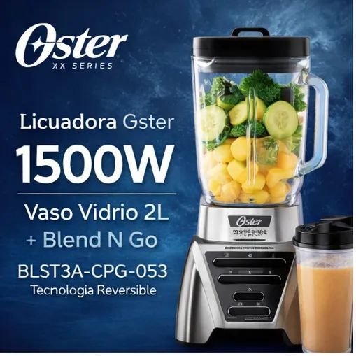 Licuadora Oster Xpert Series 1500W Vaso de Vidrio 2L + Blend N Go BLST3A-CPG Tecnología Reversible