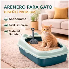 GENERICO - Arenero para Gato con Pala Incluida Antiderrame Evita Arena en el Piso Fácil Limpieza VERDE