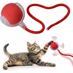 IMPORTADO MC - Pelota Interactiva para Gatos con Soga Juguete Inteligente LED 3 Modos Rojo
