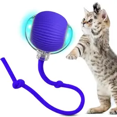 IMPORTADO MC - Pelota Interactiva para Gatos con Soga Juguete Inteligente LED 3 Modos Azul