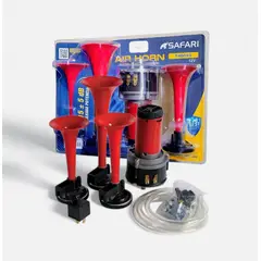 SAFARI - Claxon triple corneta musical doble tono safari rojo.