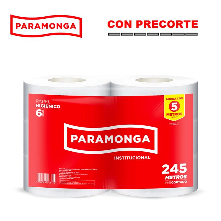 Papel higiénico una hoja 245 metros 6 rollos PARAMONGA