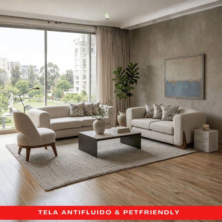 Juego de Sala Gio moderno 3-2 + butaca con tapiz Chenille Antifluido y Antirrasguños - LMueble