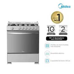 MIDEA - Cocinas a Gas 30" 6 Hornillas MasterCook Plus Silver MGS30TL6G-PE