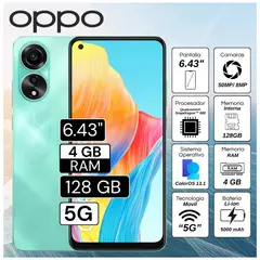 OPPO - Celular Oppo A78 5G  6.43"  Pulg. 4GB RAM 128GB ColorOS 13.1 - Azul