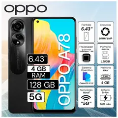 OPPO - Celular Oppo A78 5G  6.4"  Pulg. 4GB RAM 128GB ColorOS 13.1 - Negro