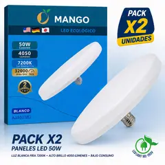 GENERICO - Pack Ahorro 2 Paneles LED 50W Luz Blanca Fría Alta Iluminación