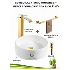 GREEN HOUSE - COMBO ROMANCE DORADO + MEZCLADORA CASCADA PICO FINO 30CM VOS46