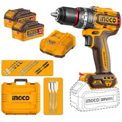 INGCO - Taladro Atornillador Percutor INGCO 20V 86Nm Brushless + 2 Baterías 4Ah CIDLI208682