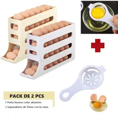GENERICO - Porta huevos dispensador de huevos 4 niveles plastico + 3 Separadores de yema