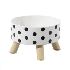 GENERICO - Plato para Mascotas con Base Puntos Negro y Blanco 14 x 14 x 9 CM