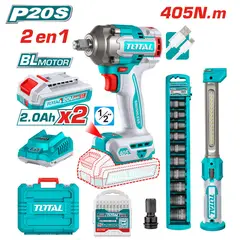 TOTAL TOOLS - LLAVE DE IMPACTO 405NM 20V + DADOS IMPACTO +LÁMPARA-TOSLI23056