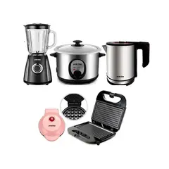 PRACTIKA - Combo Licuadora Practika+ Arrocera+Hervidor+Sandw Grill +Mini Waflera