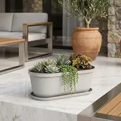 RIMAX - Maceta Moderna Ovalada Rafia Gris Hielo 60 cm Rimax