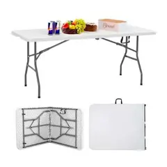 GENERICO - Mesa Plegable Rectangular 180cm Portátil Blanca Multiuso