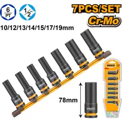 INGCO TOOLS - SET 7 DADOS DE IMPACTO LARGOS INGCO 1/2" HKISSD12072L