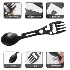 GENERICO - Cubierto cuchara tenedor multiusos camping negro