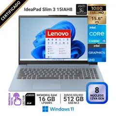 LENOVO - Lenovo IdeaPad Slim 3 15IAH8, Táctil 15.6" FHD IPS, Core i5 12450H, RAM 16GB, SSD 512GB, Win 11 Pro