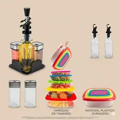 GENERICO - Set condimentero y Set de contenedores multicolor para la cocina
