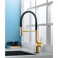 FRATELLI - MEZCLADORA MONOCOMANDO DE COCINA AL MUEBLE DALLAS DORADO CON NEGRO