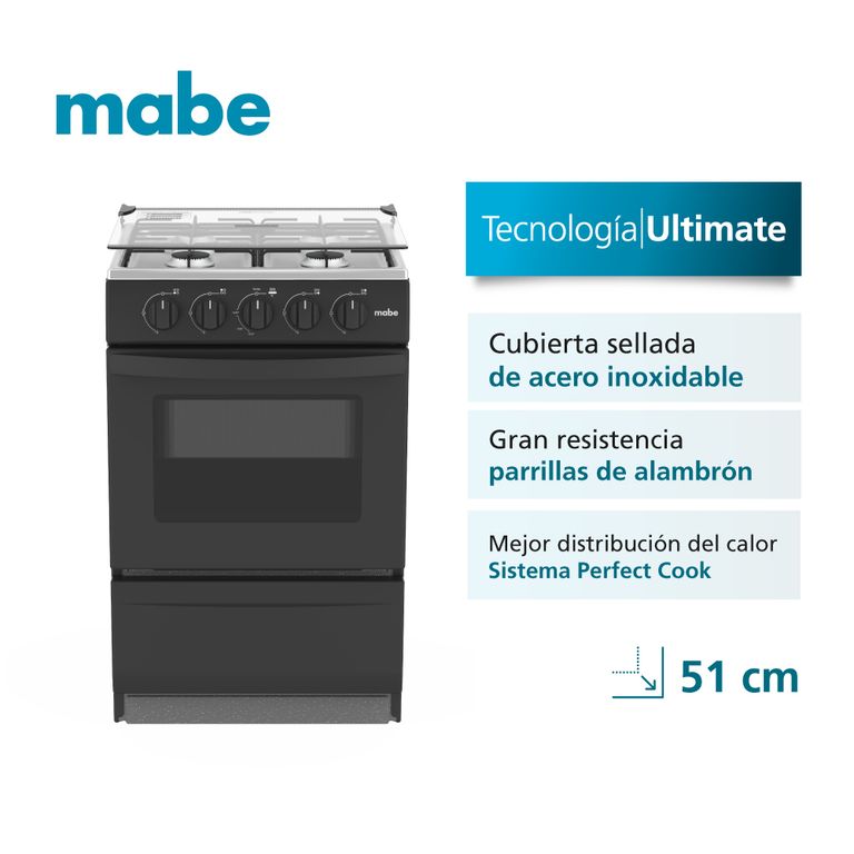 Cocina de Piso a Gas 51 cm Negro Mabe EMP2000AN0