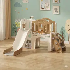 GENERICO - CENTRO DE ACTIVIDADES INFANTIL 5 EN 1 CON TOBOGÁN, CANASTA, RESBALADERA, TUNEL DE JUEGOS Y TELESCOPIO