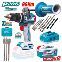 Total Tools - Taladro Atornillador Percutor Industrial 12 Total TIDLI209686 20V 96Nm 2Bat x 4Ah Brushless
