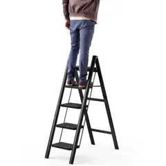 GENERICO - Escalera Plegable 5 Escalones Resistente Compacta para Hogar Oficina Negro Antideslizante