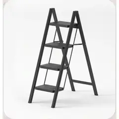 GENERICO - Escalera Plegable 4 Escalones Resistente Compacta para Hogar Oficina Negro Antideslizante
