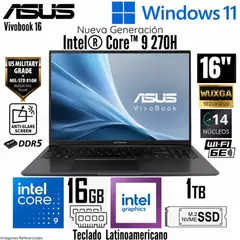 ASUS - Laptop ASUS Vivobook 16 X1605VA-MB2560 16"  Core 9 -270H, Ram 16GB, SSD 1 TB, Win 11