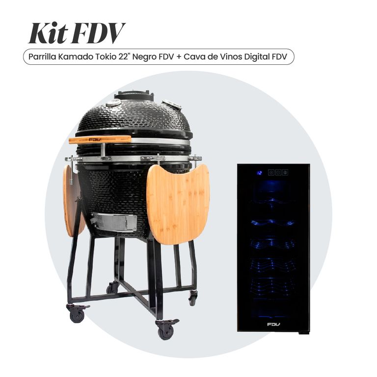 COMBO FDV KAMADO TOKIO NEGRO 22 + CAVA DE VINO BLACK 12 BOTELLAS