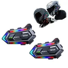 SEISA - Kit Doble Audífonos para Casco con Bluetooth - Intercomunicador y luces RGB - MT-Y20MAX2 SEISA