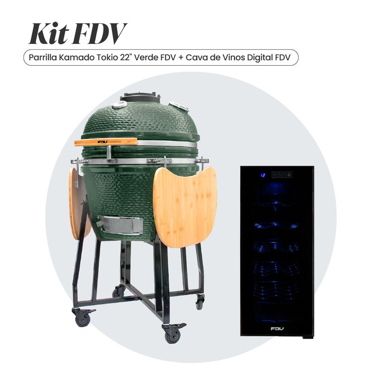 COMBO FDV KAMADO TOKIO VERDE 22 + CAVA DE VINO BLACK 12 BOTELLAS