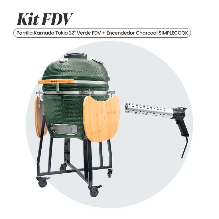 COMBO FDV PARRILLA KAMADO TOKIO VERDE 22 + ENCENDEDOR DE CARBON CHARCOAL