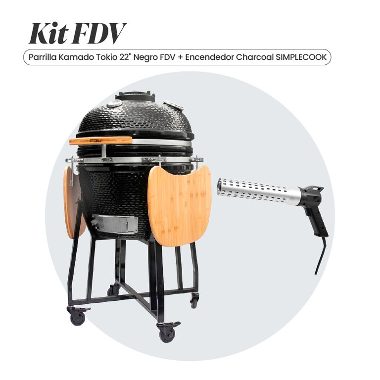COMBO FDV PARRILLA KAMADO TOKIO NEGRO 22 + ENCENDEDOR DE CARBON CHARCOAL