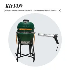FDV - COMBO FDV PARRILLA KAMADO SAKAI VERDE 19 + ENCENDEDOR DE CARBON CHARCOAL