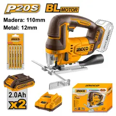 INGCO TOOLS - SIERRA CALADORA BRUSHLESS INGCO 20V CJSLI1008 + 2 BATERÍAS 2.0AH + 1 CARGADOR FBCPK2212
