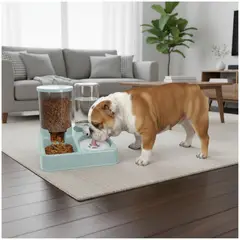 GENERICO - Comedero y Bebedero para Mascotas 2 en 1 con Doble Dispensador Agua y Comida Perros Gatos - Verde