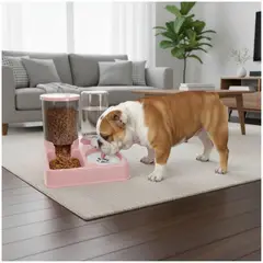 GENERICO - Comedero y Bebedero para Mascotas 2 en 1 con Doble Dispensador Agua y Comida Perros Gatos - Rosa