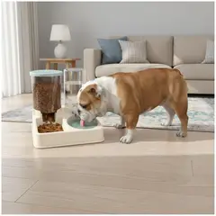 GENERICO - Comedero y Bebedero para Mascotas 2 en 1 con Doble Dispensador Agua y Comida Perros Gatos Crema