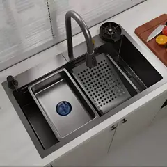 GENERICO - LAVADERO DE COCINA MULTIFUNCIONAL ACERO INOX NEGRO DLX-7546B