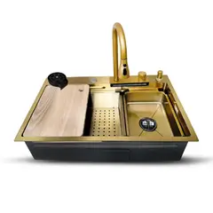 GENERICO - LAVADERO DE COCINA MULTIFUNCIONAL ACERO INOX DORADO DLX-7546G