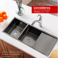 XM - LAVADERO DE COCINA 2 POZAS CON ESCURRIDERO ACERO ULD03-12050