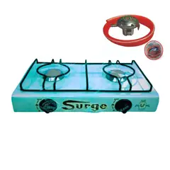 COCINAS SURGE - Cocina a Gas de Dos Hornillas Verde + Válvula SURGE de Bronce