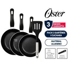 OSTER - Pack x3 Sartenes de Aluminio Oster + Espátula Nylon